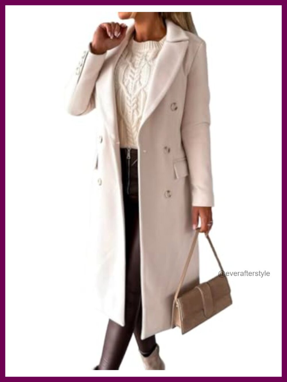 IDEALSANXUN Womens Long Wool Coat Double Breasted Trench Coat Fall Winter